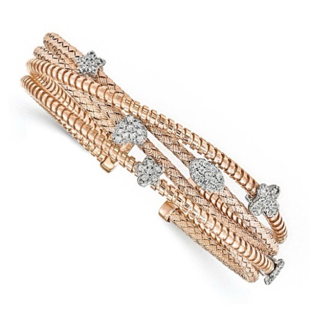 Leslie’s sterling silver rose tone cz cuff bangle